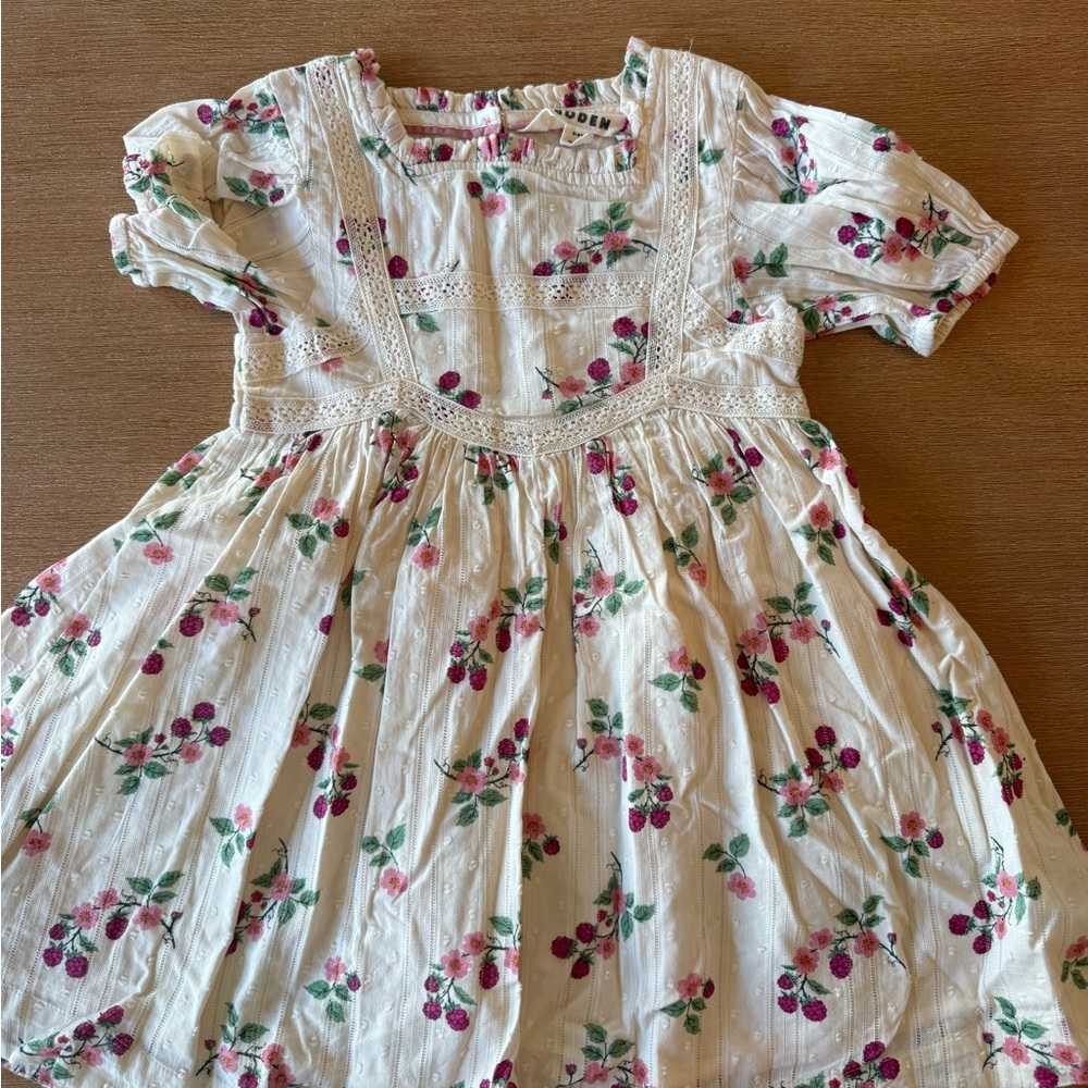 Boden White Floral Dress with Pink and Green